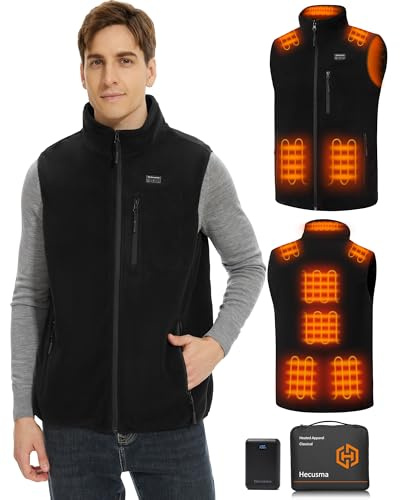 Fleece Heated Vest for Men with Battery Pack 16000mAh 7.4V, Warming Mens Heated Vest, Fleece Heating Vests for Men Hunting, Black, M