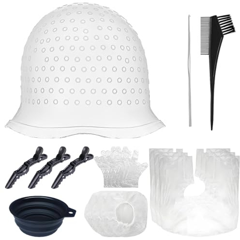 ZENQARI 1 Kit Cuffia per Meches, Set Completo di Utensili per Evidenziazione e Tintura Capelli, Per Uso Domestico e Professionale in Salone, Nero e Bianco