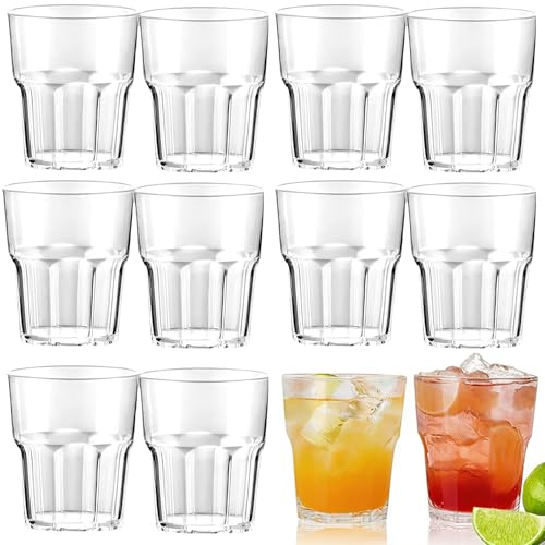 JUNANDHBAO 12 st. 240 ml vattenglas i plast, transparenta akryldricker, diskmaskinssäkra akryldricker, whiskyglas, cocktailglas, återanvändbara, för fest, bröllop