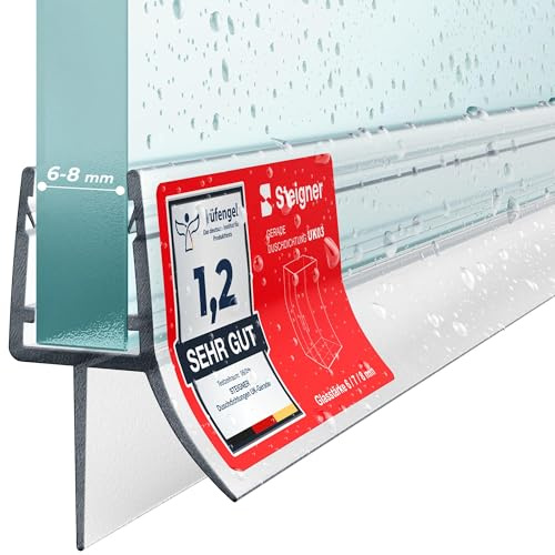STEIGNER Junta mampara ducha UK03 100 cm (1 ud.) transparente - Junta vertical para ducha angular o pentagonal con puerta 6-8 mm - Protección contra fugas, Ajuste perfecto, Fácil instalación