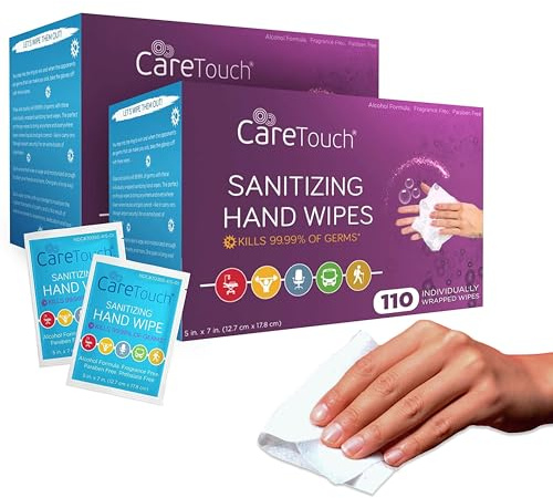 Care Touch Hand Sanitizer Wipes – 220 Individually Wrapped Packets (Packing may Vary)