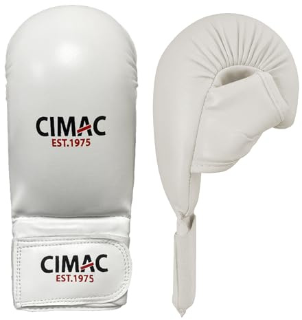 CIMAC Competition Karate Mitts with Thumb - Junior, White - Protects Your Hands During Training and Sparring, Lightweight & Durable, with Injection-Moulded Foam Padding