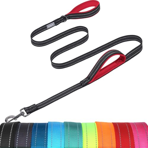 VIVAGLORY Dog Lead Twingrip Double Handle Dog Lead, Leash with Traffic Handle & 2 Loop for Walking & Training, Reflective Traffic Control Heavy Duty for Puppy Pet, 1.8m x 2.5cm, Black