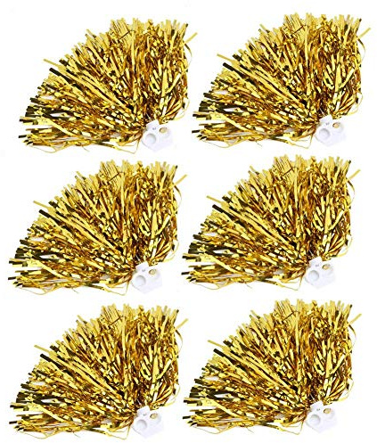 Keenso Cheerleading Pompons, 6 Stück 24cm Kinder Tanz Pompons PET Cheerlearder Pom Poms für Sport Party Tanz(Gold) Sporttasche