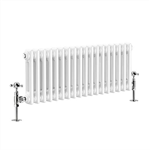 Warmehaus - Traditional Cast Iron Style White Double Column Horizontal Radiator 300 x 830mm - Perfect for Bathrooms, Kitchen, Living Room