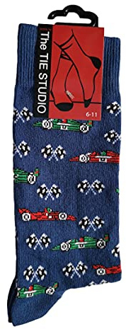 Calcetines de tobillo unisex para carreras de coches en azul, talla 6-11