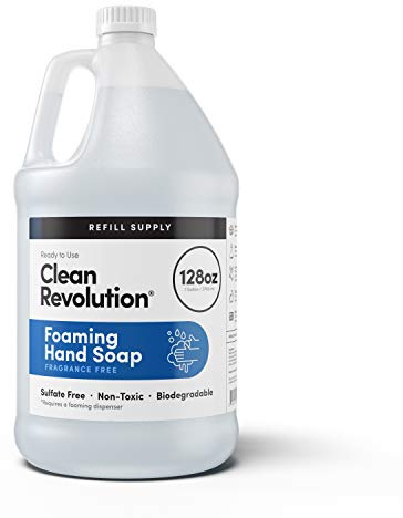 Clean Revolution Foaming Hand Soap Refill Supply, Gentle, Moisturizing & Eco-Friendly, Ready to Use Formula, Gluten Free, Unscented, Fragrance Free, 128 Fl Oz