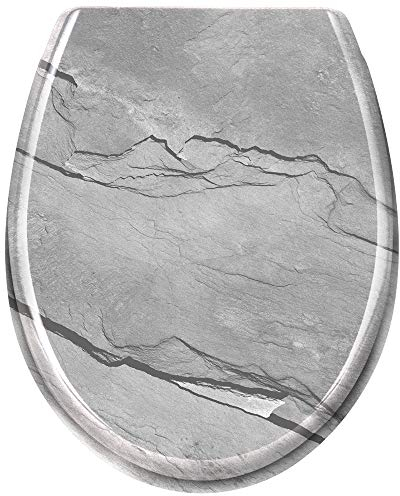 Aufun WC Sitz Toilettendeckel Toilettensitz Universal mit Absenkautomatik, hochwertige Qualität und Schnellbefestigung, WC Deckel aus Hartplastik Duroplast-Marmor