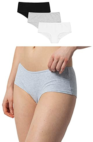 Snocks 3er Pack Hipster - Damen Baumwolle Panties - Push-Up Unterhose Damen Slip - Gr.M, Farbe Weiß/Grau/Schwarz