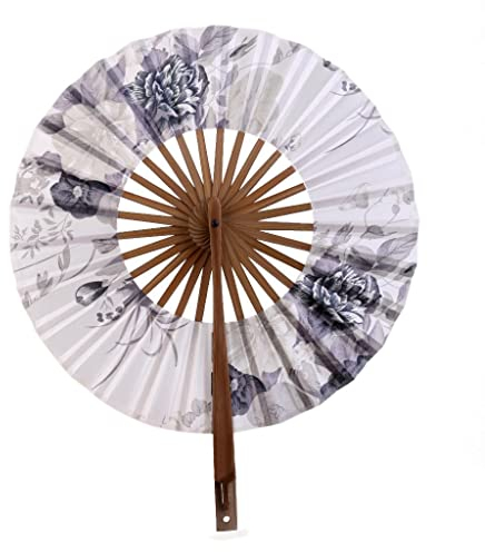 Tiuimk Abanico japonés Art Deco redondo de tela de seda de bambú, plegable, para mujeres, bodas, fiestas, decoración del hogar, color blanco