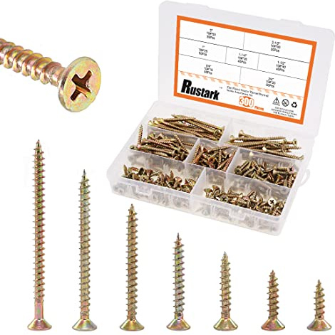 Rustark 300Pcs 7 Sizes #10 5/8'' to 2-1/2'' Zinc Plated Wood Screws Phillips Flat Head Chipboard Screws Assortment Kit for Drywall Sheetrock Woodwork
