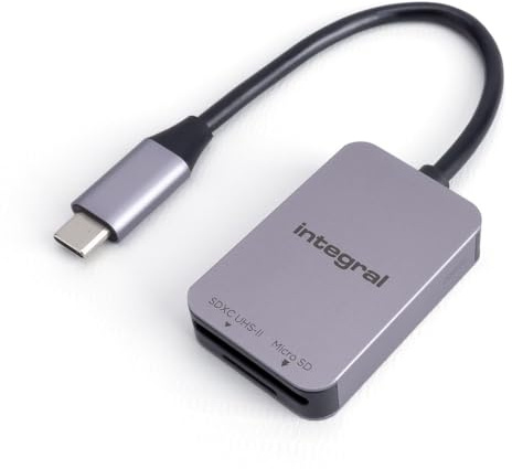 Integral Dual Slot UHS-II V90/V60 SD 4.0 & microSD Memory Card Reader Adapter with USB C connector - For iPhone 15/16 Plus/Pro Max, MacBook Pro/Air M1/M2/M3/M4, iPad, PC, laptop, smartphone