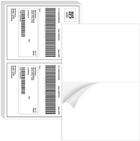 BESTIKER Half Sheet Shipping Labels - 1000 Counts, 8.5” x 5.5” Self Adhesive Shipping Label White Internet Mailing Labels 2 Per Page, Laser & Inkjet Printer Compatible [500 Sheets 8.5” x 11”]