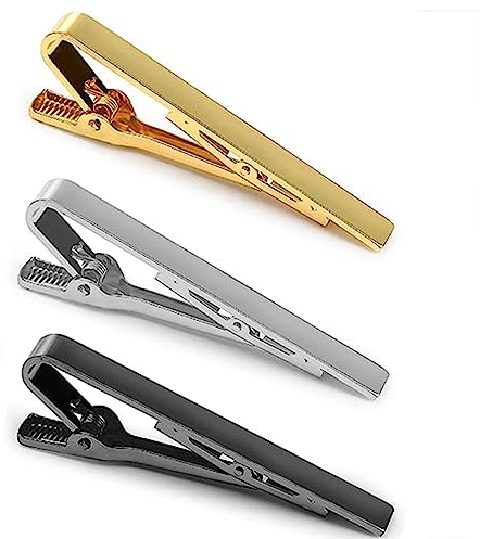3 Stück herren Krawattennadel，Tie Clip Set，Dünn Krawattenklammer，Für Valentinstag, Weihnachten, Jubiläum, Party, Meeting(Gold, Silber, Schwarz)