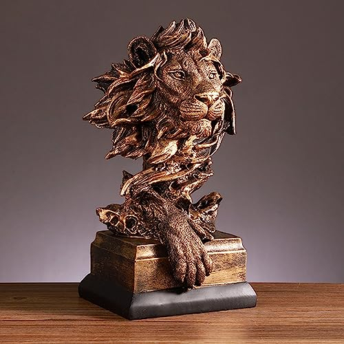 Tyenaza Lion Head Sculpture, 30cm X 15cm X 13cm Resin Vivid Lifelike Artistic Decorative Lion Statue for Living Room Study Hallway