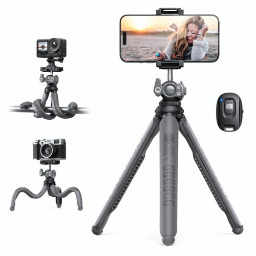 Lamicall Tripode para Móvil - [3 en 1] Mini Tripode Móvil Portátil con Control Remoto Inalámbrico, 360°Rotación, Palo Selfie, Trípode Flexible con Tornillo 1/4'' para iPhone/Android, para GoPro/Cámara