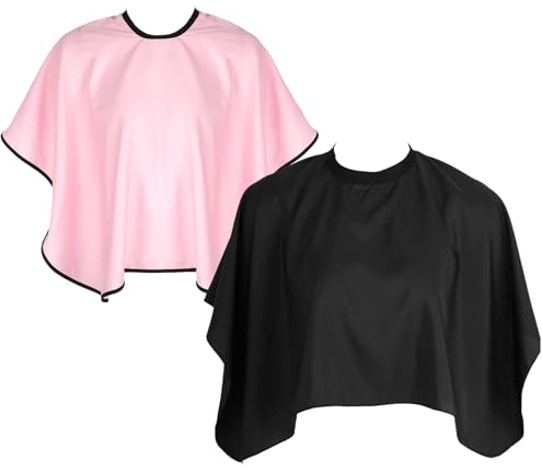 UESDU Frisierumhang Kurz, 2 Stück Wasserdichter Make up Umhang Friseurumhang Haarschneideumhang mit Klettverschluss für Salon Haarschneiden Friseur (Schwarz, Rosa)