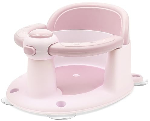 Baby Bath Seat for Infant Toddler 6 Months and up, Sit Up Bath Seat Toddler Baby Bathtub Seat with Anti-Slip Cushion & 4 Suction Cups (Pink)