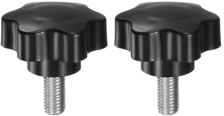 QUARKZMAN 2 Pezzi Pomelli a Stella M10 x 20mm Vite Filettata in Acciaio Inossidabile 304, 46mm Manopola Zigrinata Vite a Testa Zigrinata a 6 Stelle Plastica Impugnatura Manopola, Nero