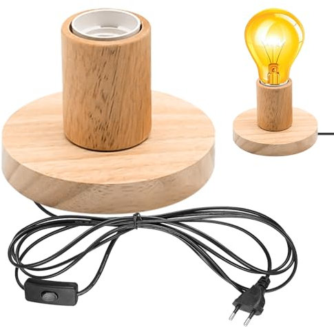 GBKDQQ Lampada da Scrivania E27 con Interruttore, Lampada da Tavolo in Legno e Plastica, Base in Legno EU-Plug, Perfetta per Camera da Letto, Soggiorno, Ufficio