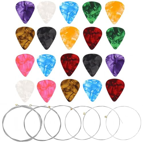 21PCS Guitar Strings Electric 9-42 with 20 Plectrums Soft, Durable, Bright Balanced Tone for All Styles Players