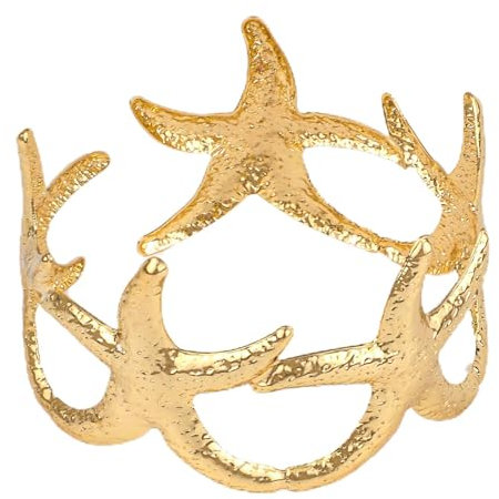 Mikovivi Breites Seestern Armreif Armband für Damen, Legierung Vintage Klobig Gold Offene Armspange Boho Verstellbar Sommer Strand Schmuck Geschenk Meerjungfrau Stil Unregelmäßiger Statement Armreif