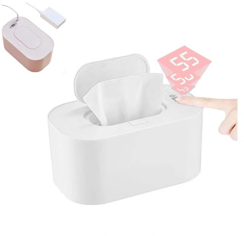Calentador de toallitas for bebés, con pantalla LED, dispensador portátil de calentador de toallitas de gran capacidad, soporte ajustable for toallitas húmedas for bebés(White)