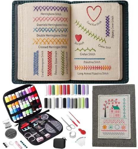 Genérico Libro De Muestras De Bordado, Kit Bordado Principiantes, 106 Patrones Tutorial Instructivo Portátil Herramientas De Costura, Embroidery Kit Para Adultos Entusiastas Principiantes Familia
