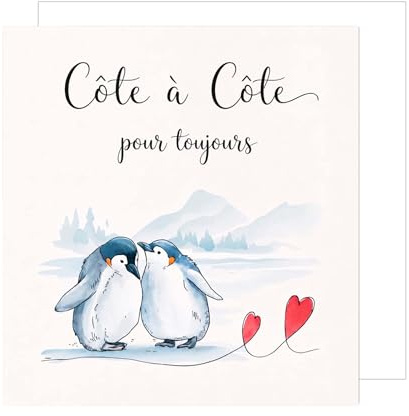 Edition Seidel Premium Carte de mariage carrée avec enveloppe. Carte de vœux pour mariés lui et elle côte à côte amour couple pingouins (HQ247 SW026)