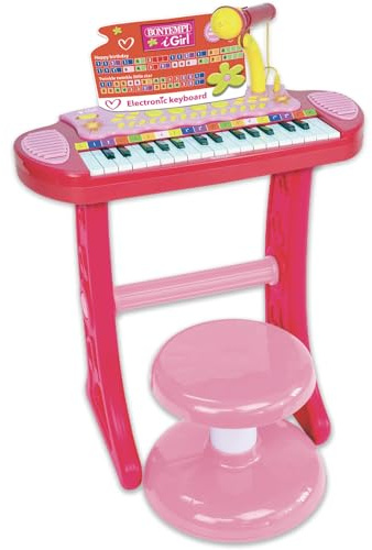 Bontempi | MiniMaestro: Tastiera Giocattolo Elettronica a 31 Tasti con Microfono e Accessori, Rosa, 450x430x610 mm