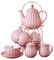 Jusalpha Fine China Pink Coffee Cup/Teacup Set, 8 OZ Cups& Saucer Set for 4, with Teapot-Sugar Bowl-Cream Pitcher Spoons, Tea Strainer and Tea Cup Holder (Pink, Serve of 4)
