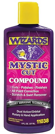 Wizards Mystic Cut Smart Abrasive for Auto Detailing Supplies - No Mess Scratch Remover for Vehicles - Water Based Cutting Compound - Removes Swirls, Defects, Fading, Water Spots - 8 oz