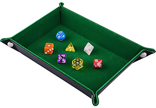SIQUK Würfelteller Klapp Rechteck PU Leder und Dark Green Velvet Würfelbretter für Dungeons und Dragons RPG Würfel Gaming D & D und Andere Tischspiele