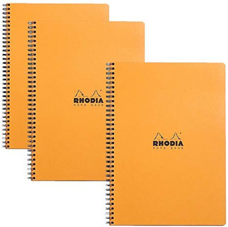 Rhodia Wirebound Notebook - Graph 80 sheets - 9 x 11 3/4 - Orange cover, Pack of 3