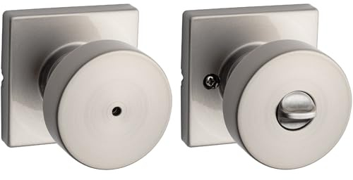 Kwikset Pismo Interior Privacy Door Knob with Lock, Door Handle for Bathroom and Bedroom, Satin Nickel Keyless Turn Lock Doorknob, with Microban Protection