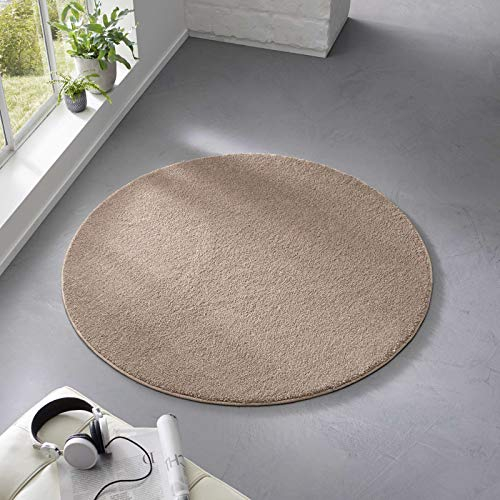 Taracarpet Teppich Kurzflor weicher Designer Uni Bodenbelag Madrid fürs Wohnzimmer, Kinderzimmer, Schlafzimmer und die Küche geeignet Taupe 120 cm rund