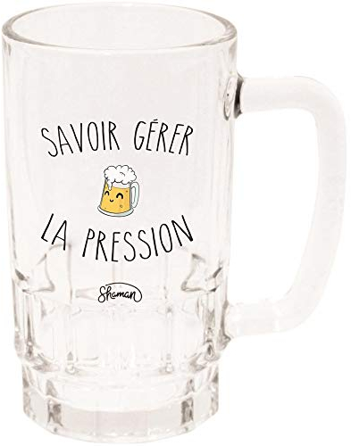 Le Fabuleux Shaman 40-1X-015 Chope à bière Savoir gérer la Pression Transparent et Noir Verre D12 x H15 cm