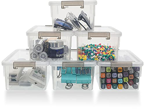 Citylife 6 Pack Plastic Storage Box Small Stackable Storage Box with Clear Storage Boxes with Handles for Kitchen Closet,17.7x13x8.2cm