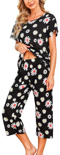 ENJOYNIGHT Juego de pijama corto para mujer, de algodón, camiseta de mangas cortas y pantalón 3/4, prenda de interior, ropa de dormir, para el verano, XXL