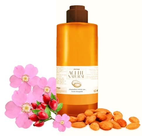 PLANTAWA Huile d'amande douce avec rose musquée 1L - Réparateur, 100% pure, naturelle, pressée à froid | Équilibre la peau, hydrate les cheveux, le corps et les ongles | Huile essentielle pour massage