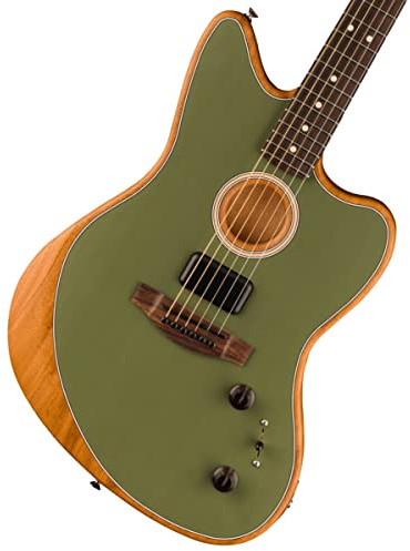 Fender Acoustasonic Player Jazzmaster Acoustic Electric Guitar, with 2-Year Warranty, Antique Olive, Rosewood Fingerboard, with Gig Bag