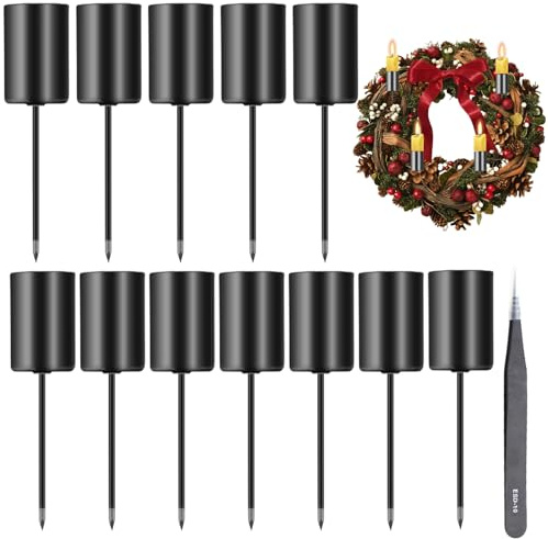 12 stycken adventskrans för ljusstakar: Retro konisk ljusstake, adventskrans med kort spik, stavljushållare, ljusstift, ljusstake, stavljus, svart för jul och hem