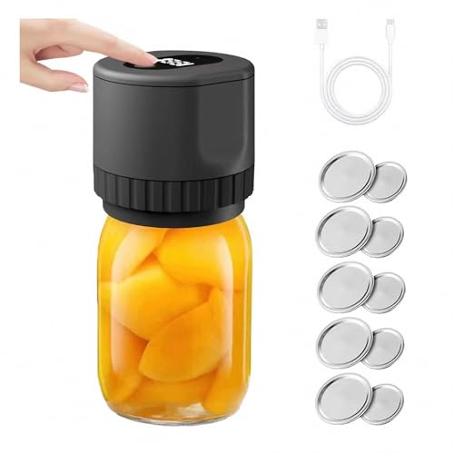 AXTMR Sigillatrice Automatica per barattoli di Vetro elettrici, sigillatrice per vasetti di Vetro sottovuoto per conservazione di Piccoli Alimenti,Black,104 * 94mm
