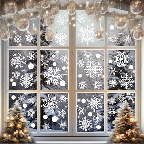 GoldRock fönsterbilder jul självhäftande stor, 114 st fönsterdekoration jul vit, snöflingor fönsterklistermärken jul dekorativa klistermärken, återanvändbara juldekoration, fönsterdekoration