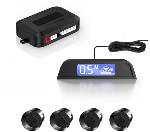 Optimierte Einparkhilfe nachrüsten mit 4 Parksensoren Hinten Schwarze:Zahlenanzeige der Entfernung & akustischer Warnung Kompaktes Display,Parking Sensors für Auto Transporter Wohnmobil Anhänger