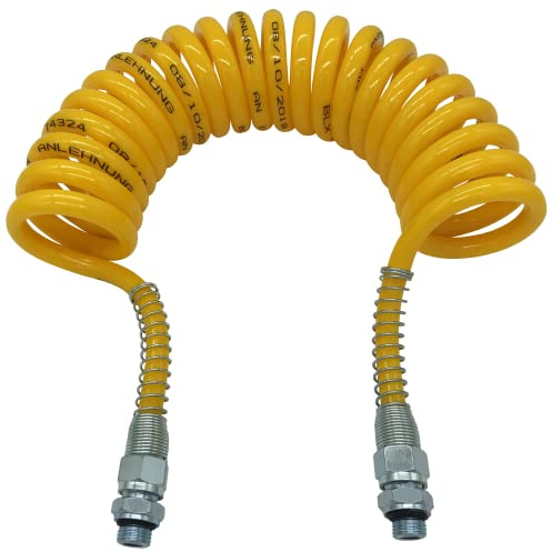 SAMETRUCK Druckluftschlauch Spiralschlauch Luftwendel Gelb M16x1,5 4m LKW Anhänger Auflieger NFZ