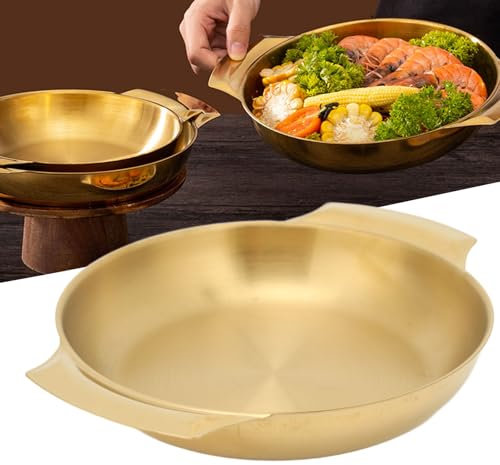 VixorLuilith Padella per paella in acciaio inox, facile da pulire, riscalda uniformemente la padella con manici, lavabile in lavastoviglie e utilizzabile in forno (L)