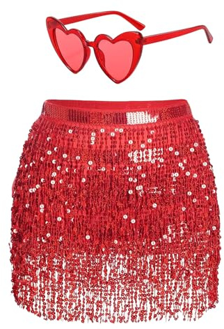 Jupe à Paillettes Lufdegim - Femme - Rouge - Taille Unique - Pour Danse, Club, Halloween