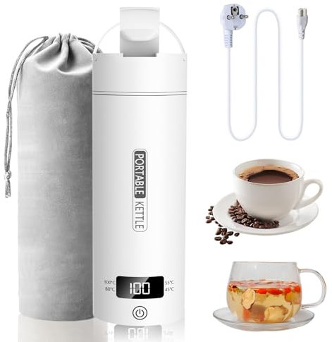 Petite bouilloire électrique de voyage 500 ml - Petite bouilloire de voyage - Mini bouilloire portable en acier inoxydable 316 - Fermeture automatique - Pour thé, café, lait bébé (blanc)