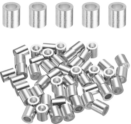 sourcing map Aluminum Wire Rope Stop Sleeve 3/16(4mm) Crimping Loop Sleeve Round Cable Ferrule for Wire Rope Cable Line, Pack of 50